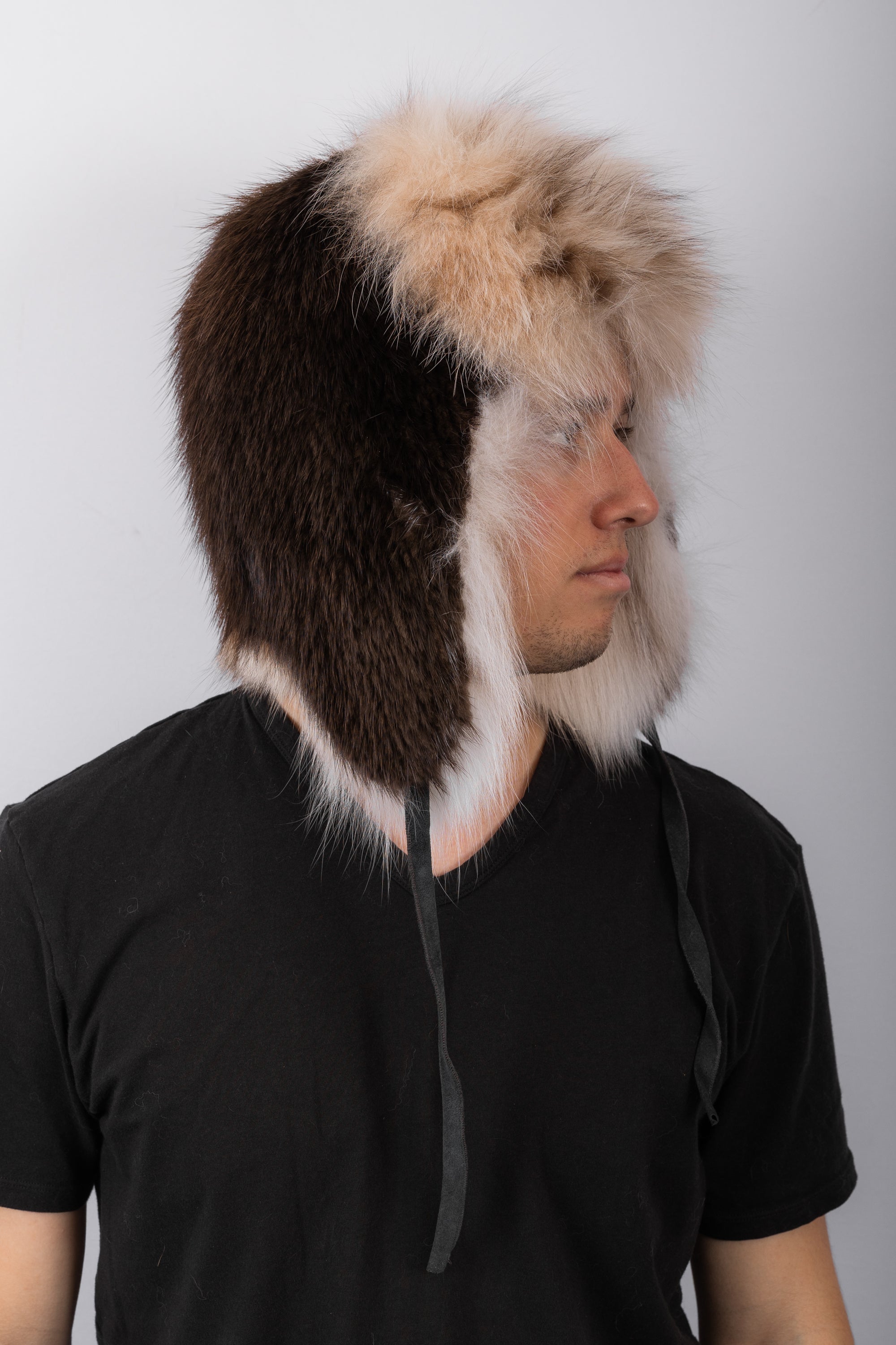 Natural Beaver Musher Hat with Canadian Lynx Fur Trim