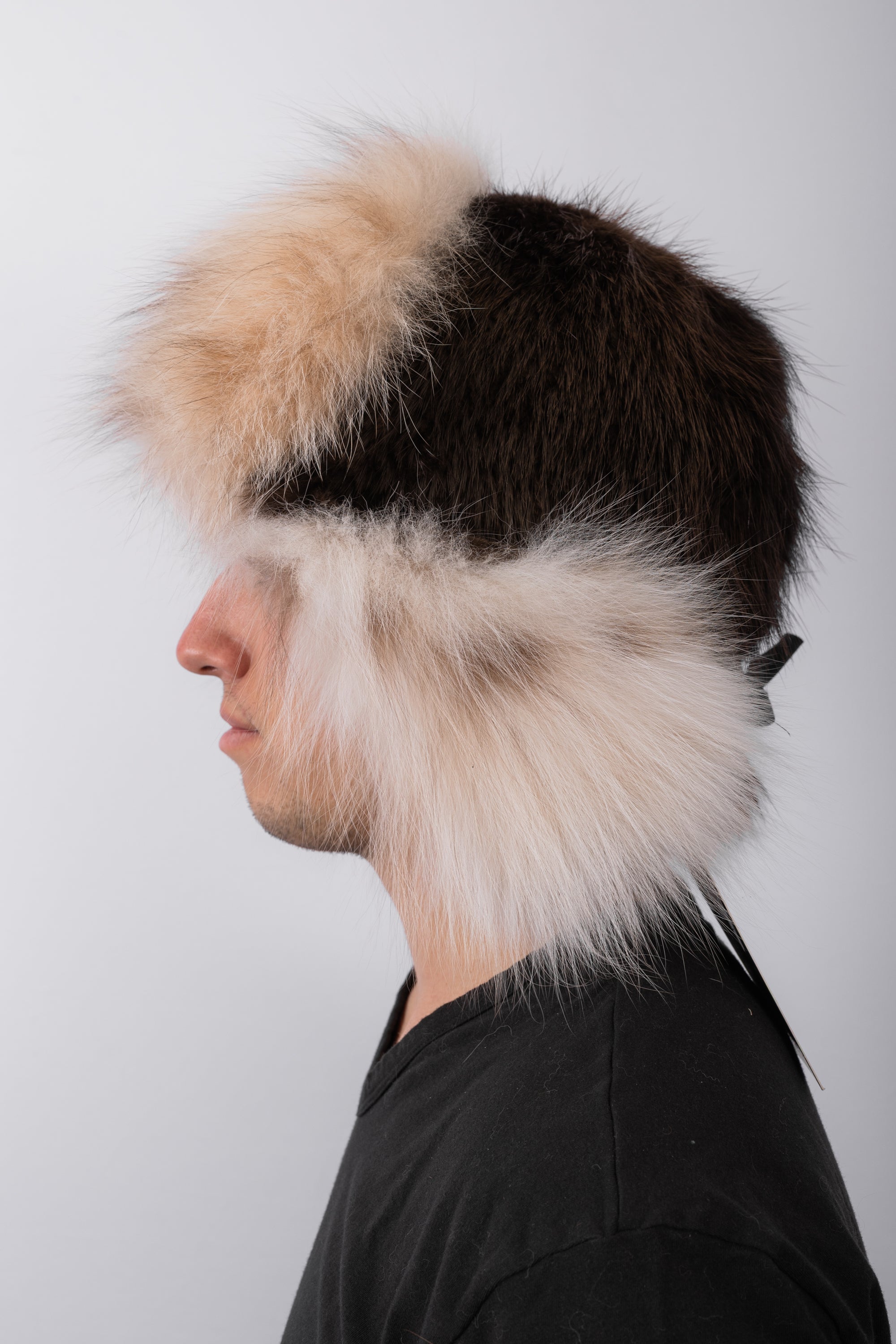 Natural Beaver Musher Hat with Canadian Lynx Fur Trim