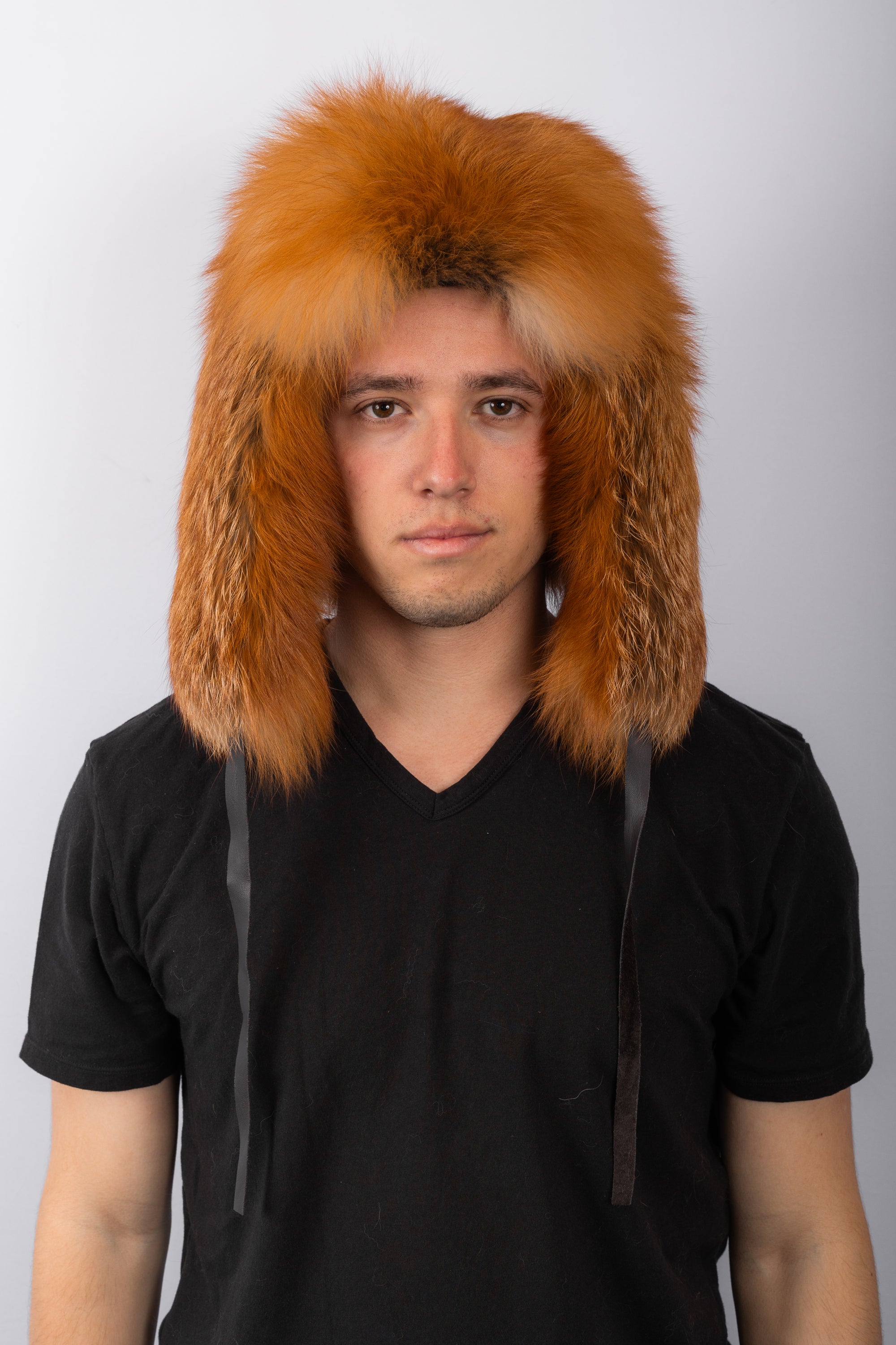 Natural Red Fox Musher Hat with Tail