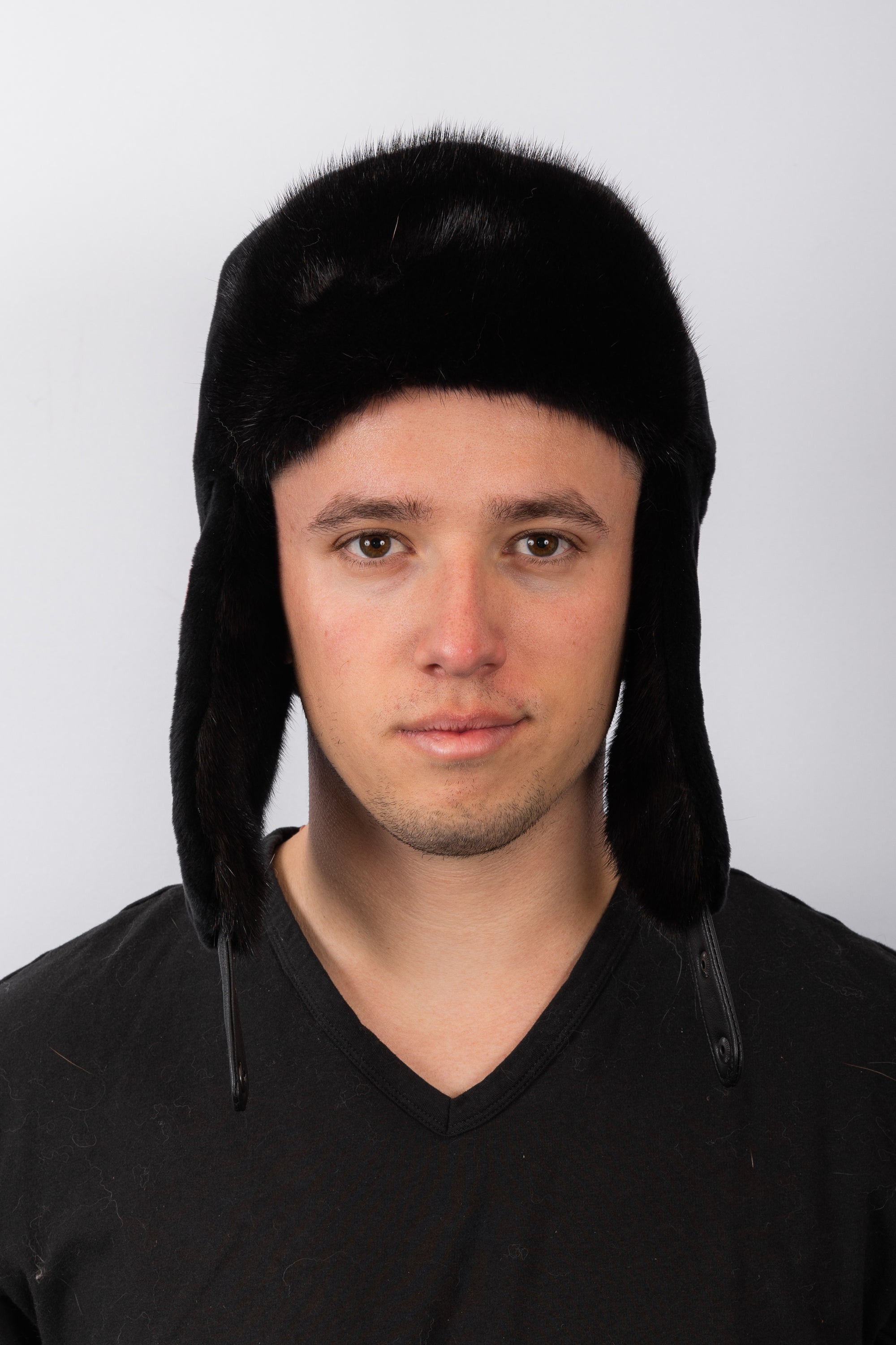 Black Sheared Mink Bomber Hat with Black Mink Fur Trim