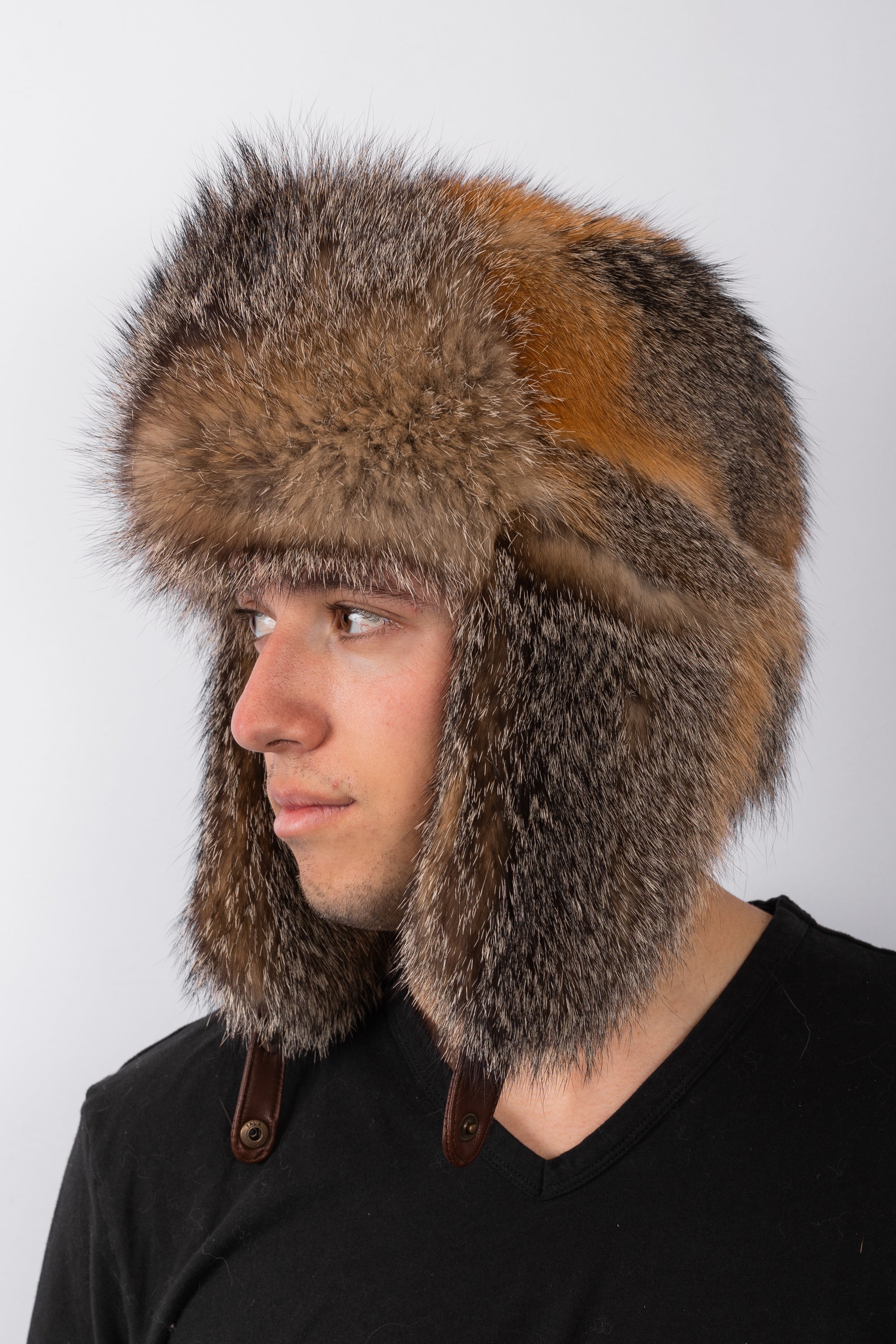 Natural Grey Fox Bomber Hat