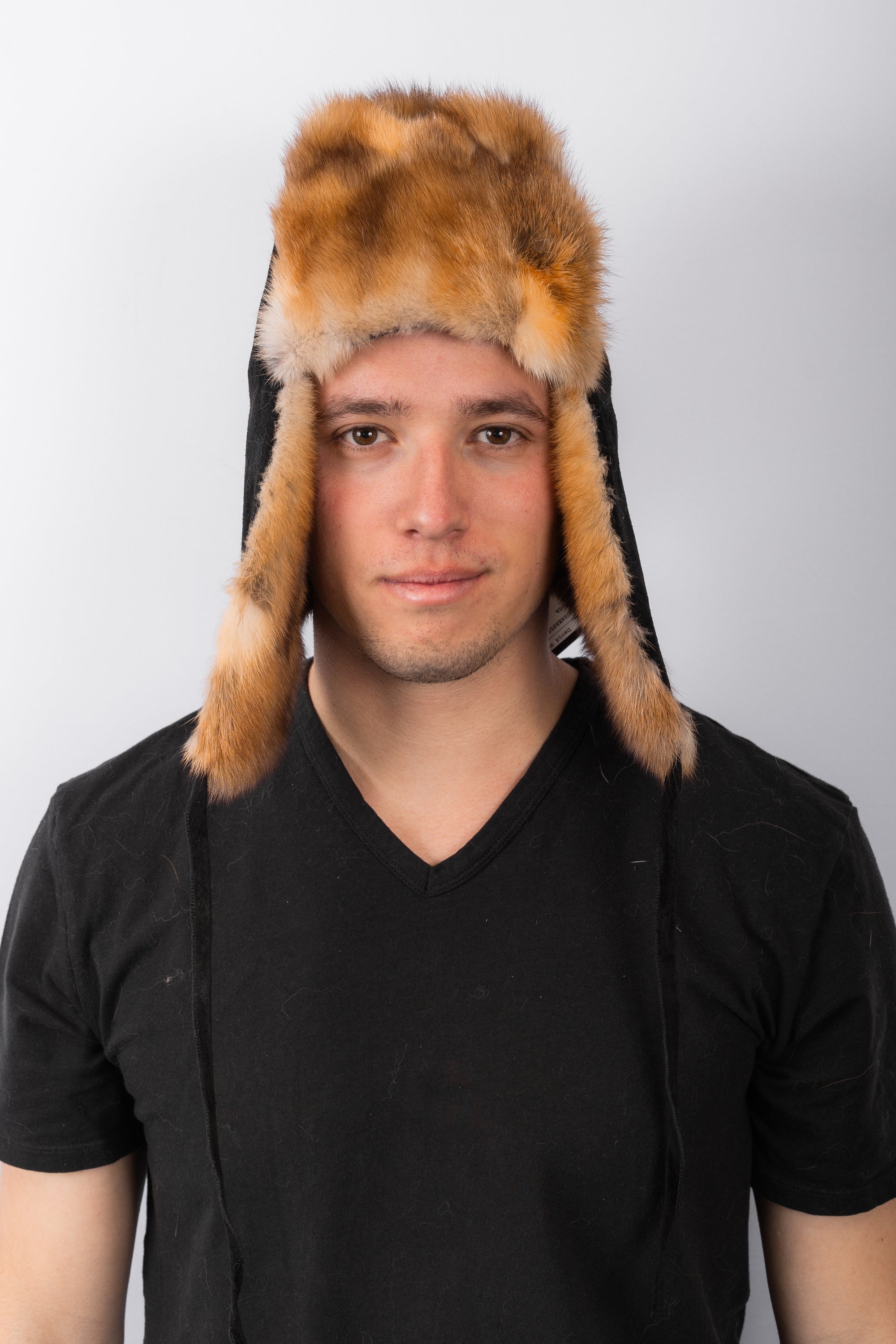 Black Suede Musher Hat with Marten Fur Trim with Tail