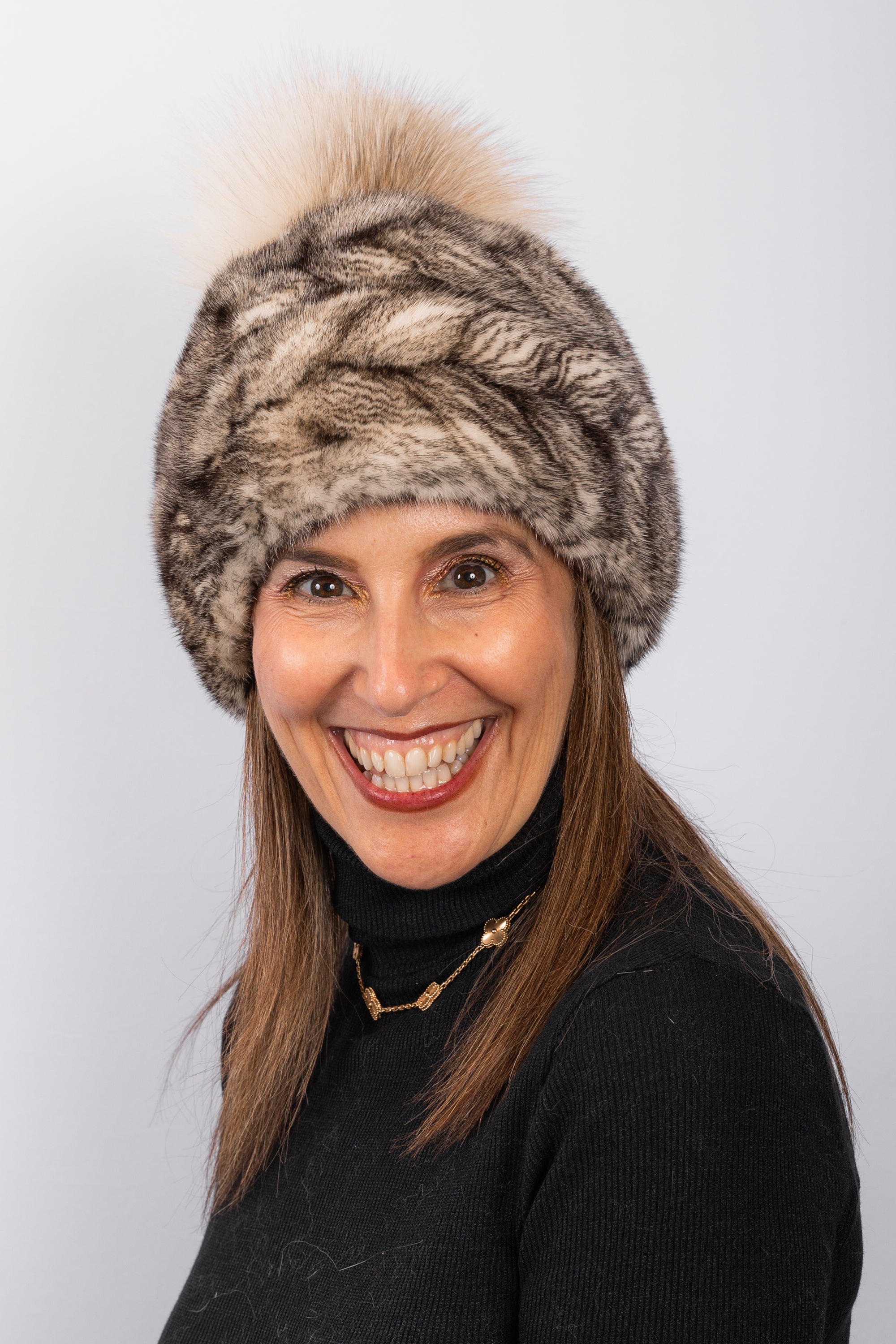 Antique Ivory Mink Hat with Golden Fox