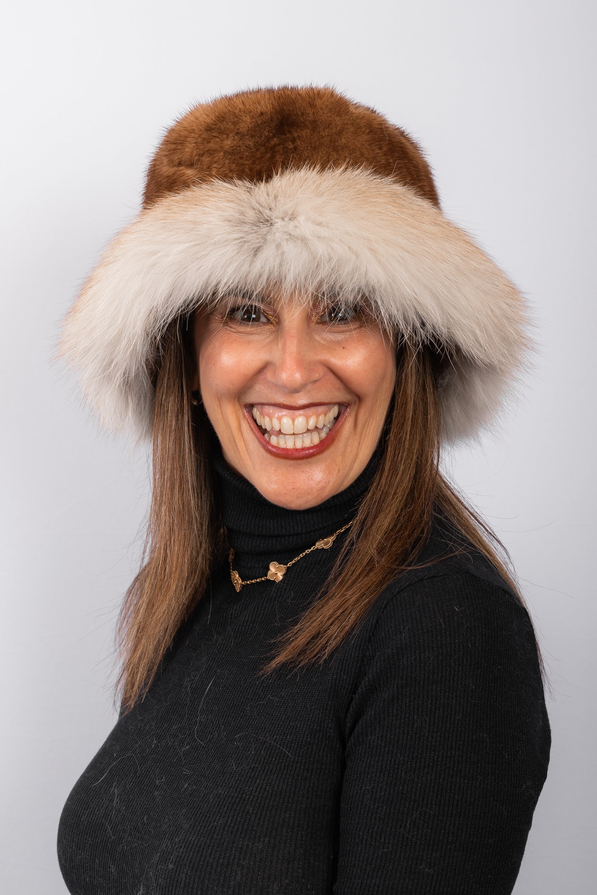 Whiskey Mink Hat with Golden Fox Fur Trim