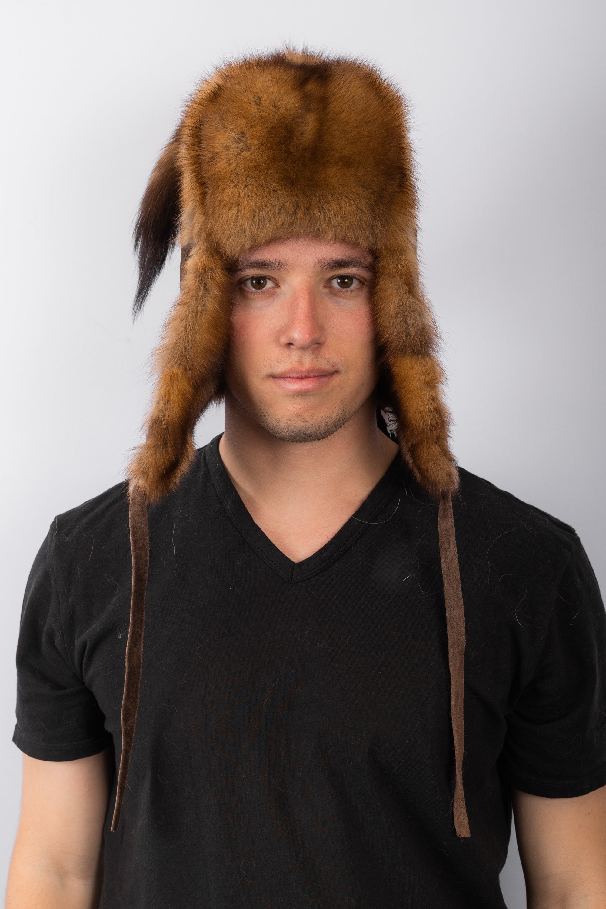 Chocolate Suede Musher Hat with Marten Fur Trim
