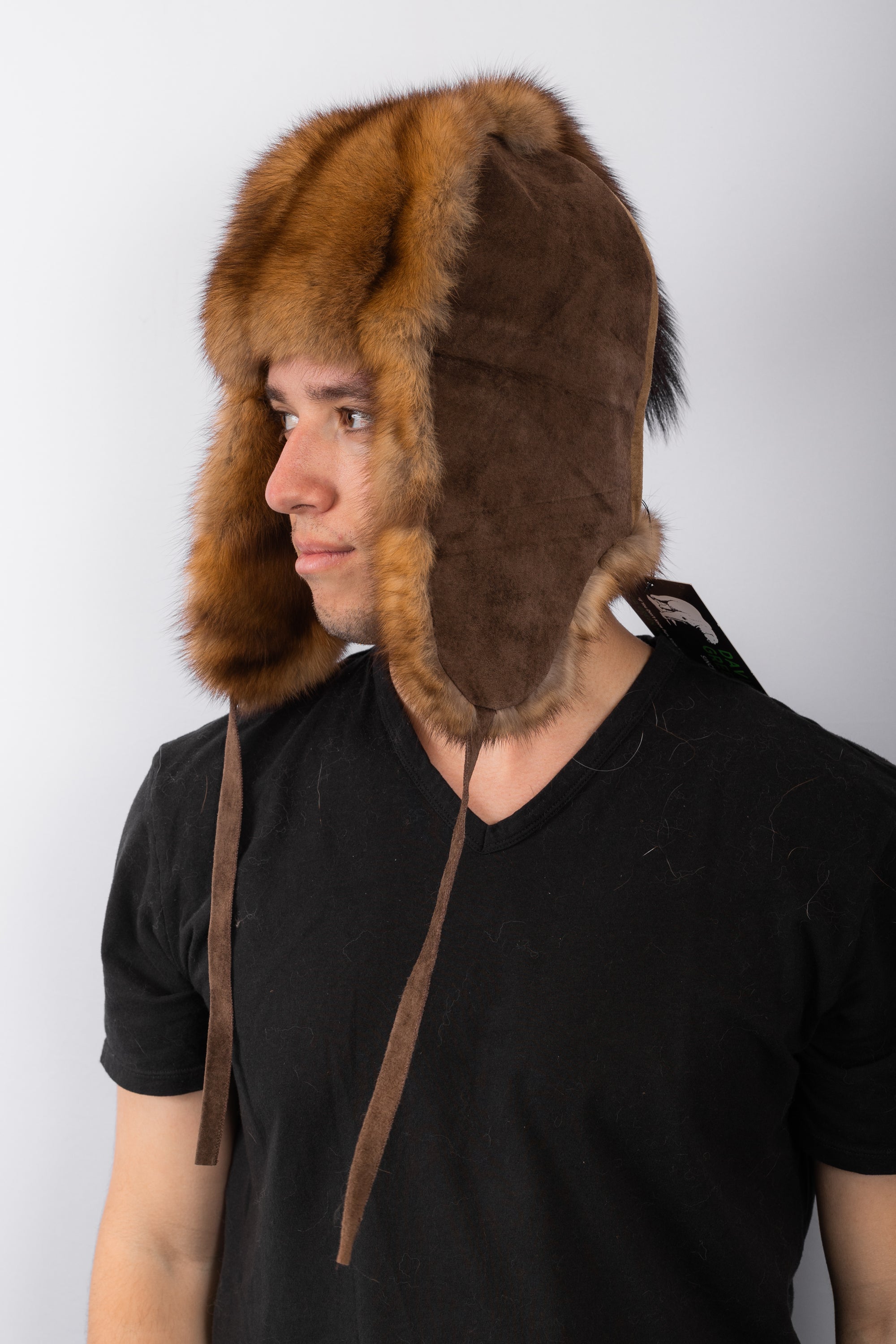 Chocolate Suede Musher Hat with Marten Fur Trim