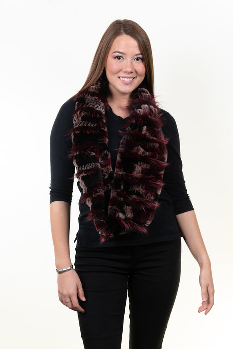 Wine Frost Rex Rabbit Scarf with Dyed to Match Fox Fur Wisps