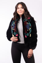 Load image into Gallery viewer, Black Mink Baseball Jacket with Mink Floral Design
