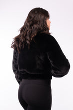 Load image into Gallery viewer, Black Mink Baseball Jacket with Mink Floral Design
