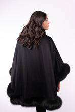 Load image into Gallery viewer, Cashmere Cape with Fox Fur Trim - Black (Long)
