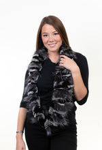 Load image into Gallery viewer, Chinchilla/Black Rex Rabbit Scarf with Silver Fox Fur Wisps
