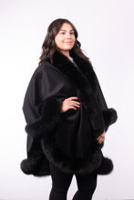 Load image into Gallery viewer, Cashmere Cape with Fox Fur Trim - Black (Long)
