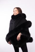 Load image into Gallery viewer, Cashmere Cape with Fox Fur Trim - Black
