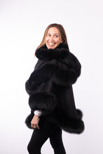 Load image into Gallery viewer, Cashmere Cape with Fox Fur Trim - Black
