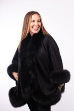 Load image into Gallery viewer, Cashmere Cape with Fox Fur Trim - Black
