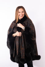 Load image into Gallery viewer, Cashmere Cape with Fox Fur Trim - Paisley
