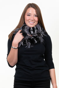 Chinchilla/Black Rex Rabbit Scarf with Silver Fox Fur Wisps