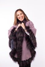 Load image into Gallery viewer, Cashmere Cape with Fox Fur Trim - Purple (Reversible)
