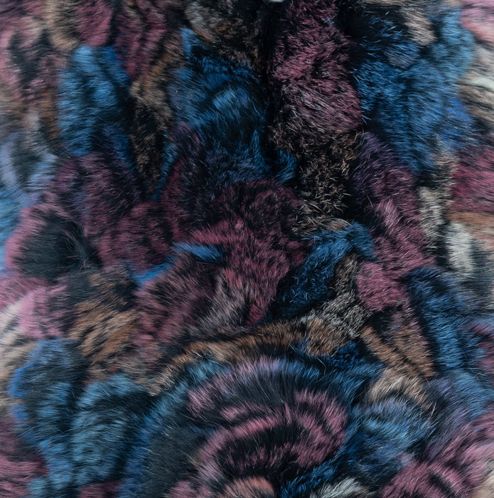 Purple/Black Rex Rabbit Hat with Dyed to Match Fox Fur Trim
