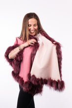 Load image into Gallery viewer, Cashmere Cape with Fox Fur Trim - Pink/Cream (Reversible)
