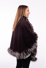 Load image into Gallery viewer, Alpaca Cape with Silver Fox Fur Trim - Maroon
