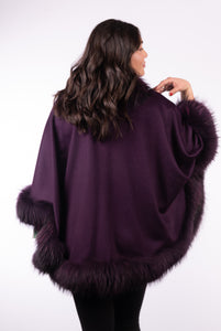 Cashmere Cape with Fox Fur Trim - Purple