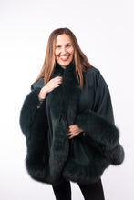 Load image into Gallery viewer, Cashmere Cape with Fox Fur Trim - Emerald
