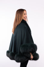 Load image into Gallery viewer, Cashmere Cape with Fox Fur Trim - Emerald
