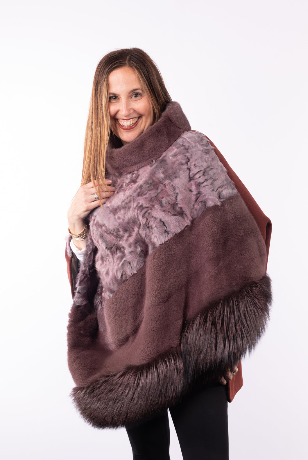 Plum Swakara Lamb/Mink/Fox Cape