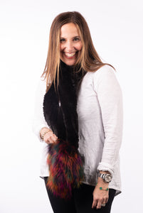 Brown Rex Rabbit Scarf with Multicolor Fox Fur Trim