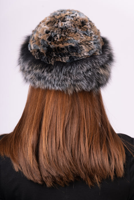 Sky Blue/Taupe Rex Rabbit Hat with Dyed to Match Fox Fur Trim
