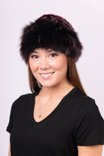 Load image into Gallery viewer, Cranberry/Black/Grey Rex Rabbit Hat with Dyed to Match Fox Fur Trim
