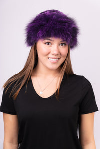 Purple/Black Rex Rabbit Hat with Dyed to Match Fox Fur Trim