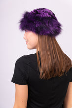 Load image into Gallery viewer, Purple/Black Rex Rabbit Hat with Dyed to Match Fox Fur Trim
