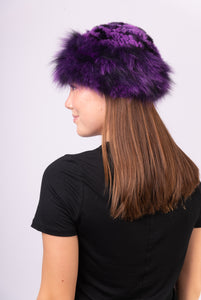 Purple/Black Rex Rabbit Hat with Dyed to Match Fox Fur Trim