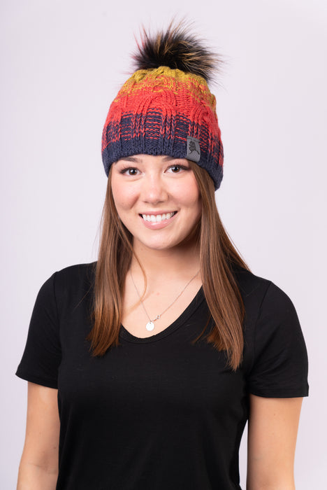 Cable Knit "Alaska" Hat with Fox - Alaskan Sunset