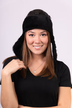 Load image into Gallery viewer, Black Shearling Aviator Hat
