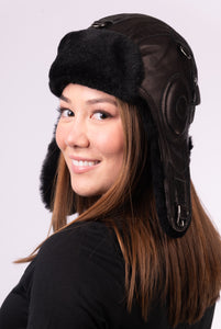 Black Shearling Aviator Hat