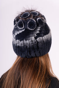 Rex Rabbit Hat with Silver Fox Fur Wisps - Cobalt Frost