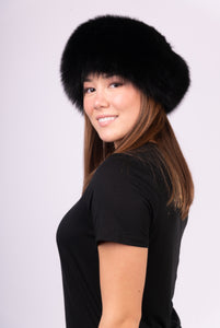 Black Mink Hat with Black Fox Fur Trim