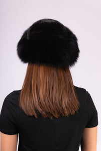 Black Mink Hat with Black Fox Fur Trim