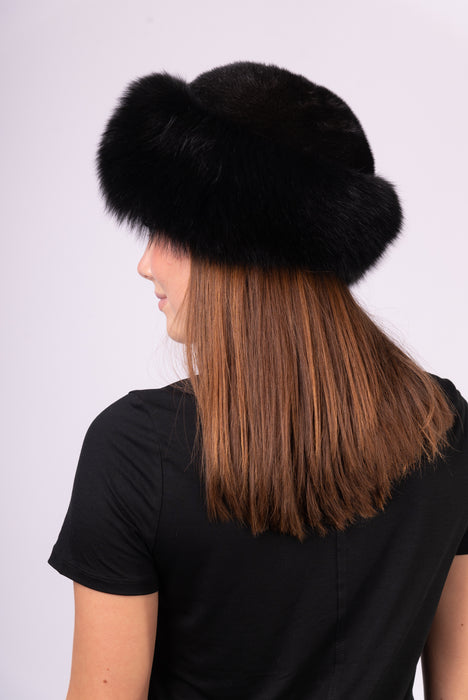 Black Mink Hat with Black Fox Fur Trim