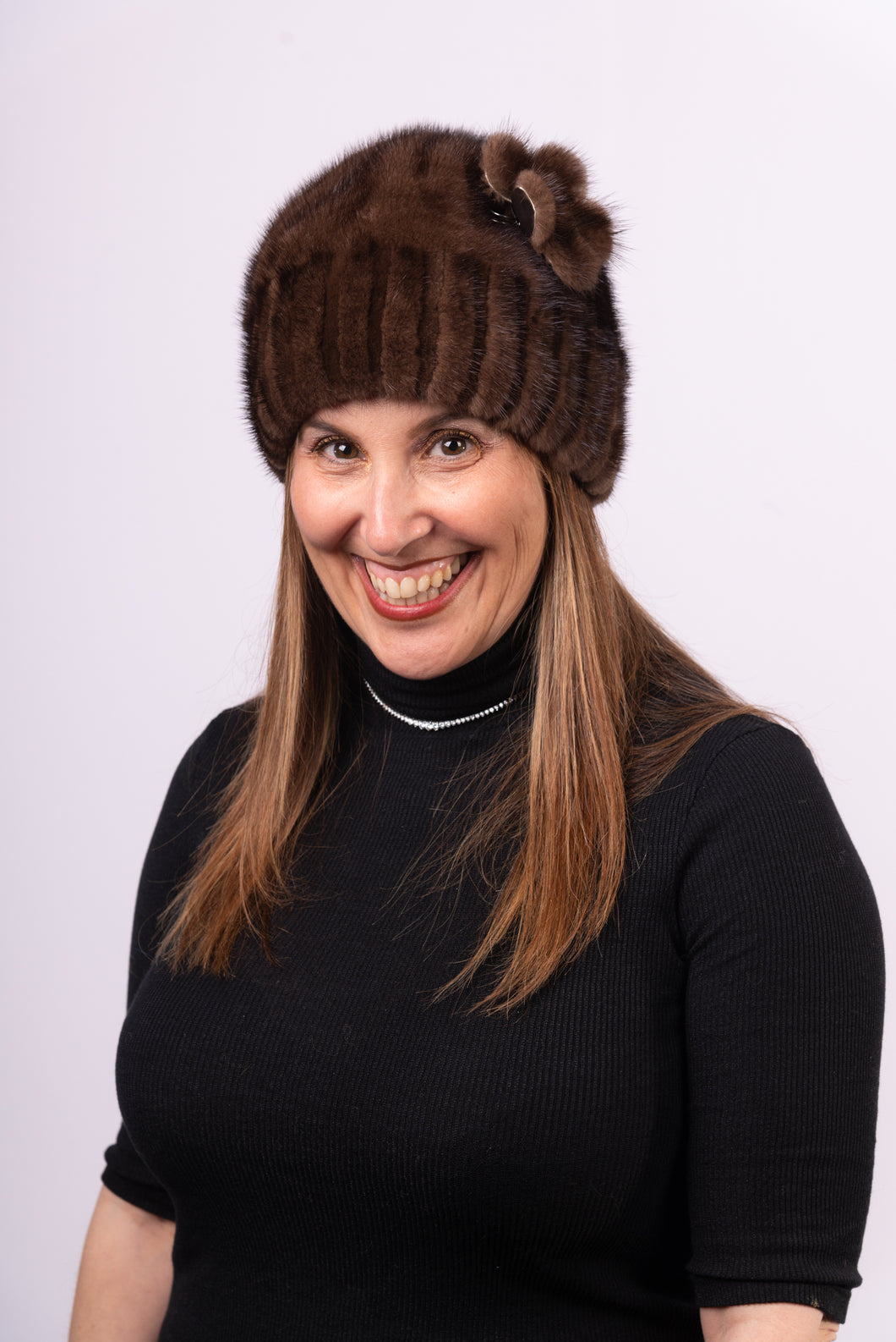 Mahogany Mink Hat with Removable Mink Flower Pin