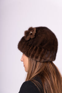 Mahogany Mink Hat with Removable Mink Flower Pin