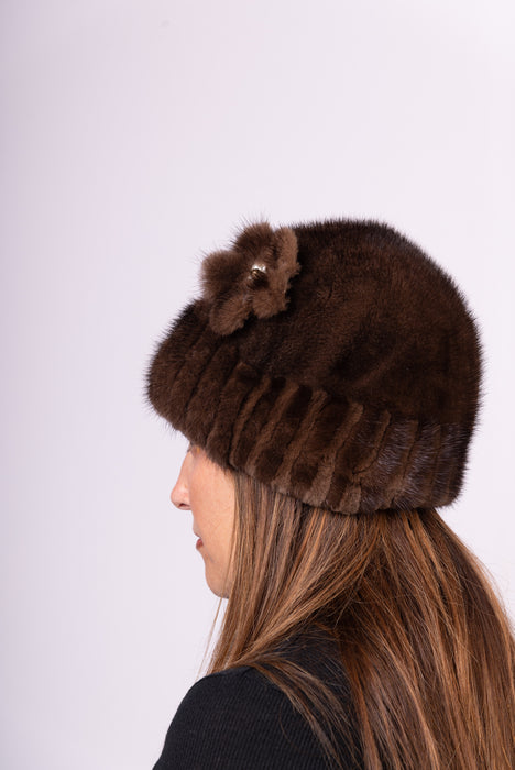 Mahogany Mink Hat with Removable Mink Flower Pin