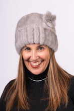 Load image into Gallery viewer, Stone Mink Hat with Removable Mink Flower Pin
