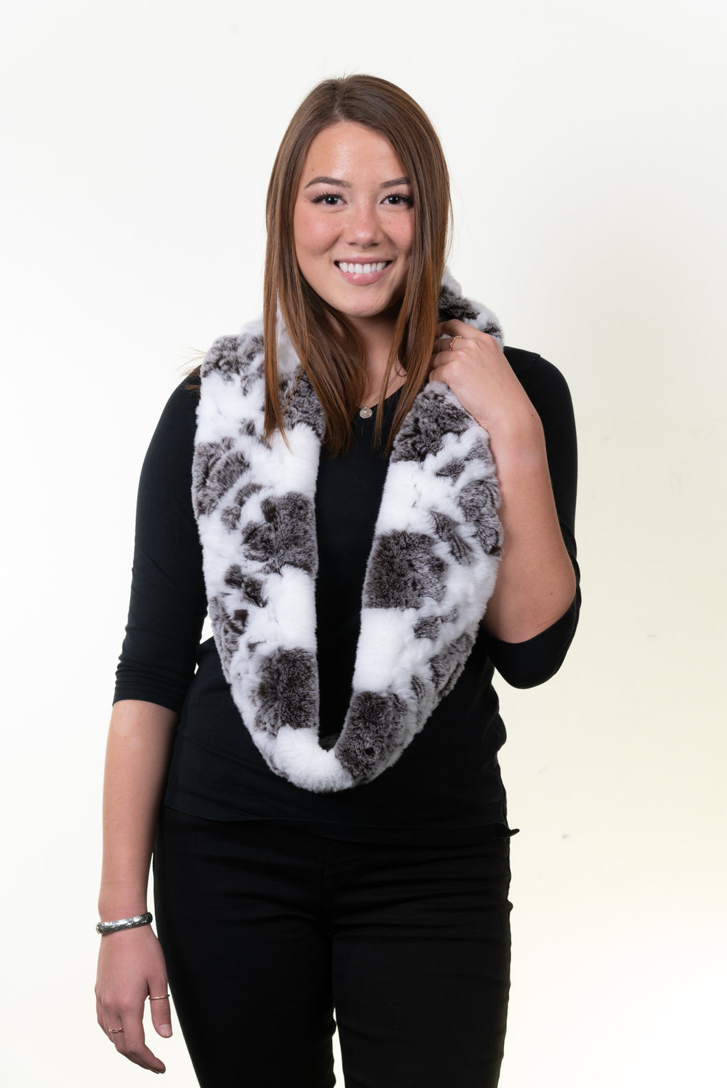 Rex Rabbit Infinity Scarf - White/Brown Snowtop