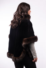 Load image into Gallery viewer, Black Sheared Mink Poncho with Russian Sable Trim
