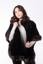 Load image into Gallery viewer, Black Sheared Mink Poncho with Russian Sable Trim
