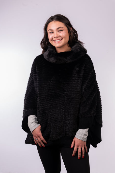 Black Mink Poncho with Cashmere Lining
